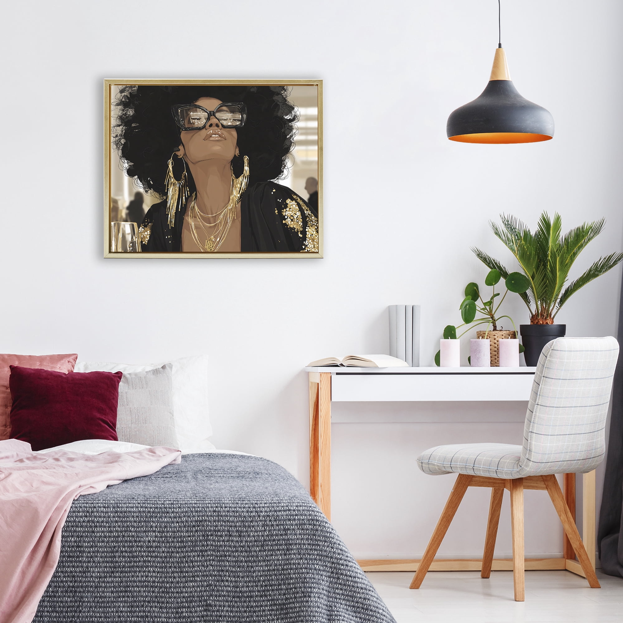 Stupell Industries Full Of Confidence Beautiful Woman Gold Framed Floater Canvas Wall Art, design by Franklyn Gregory