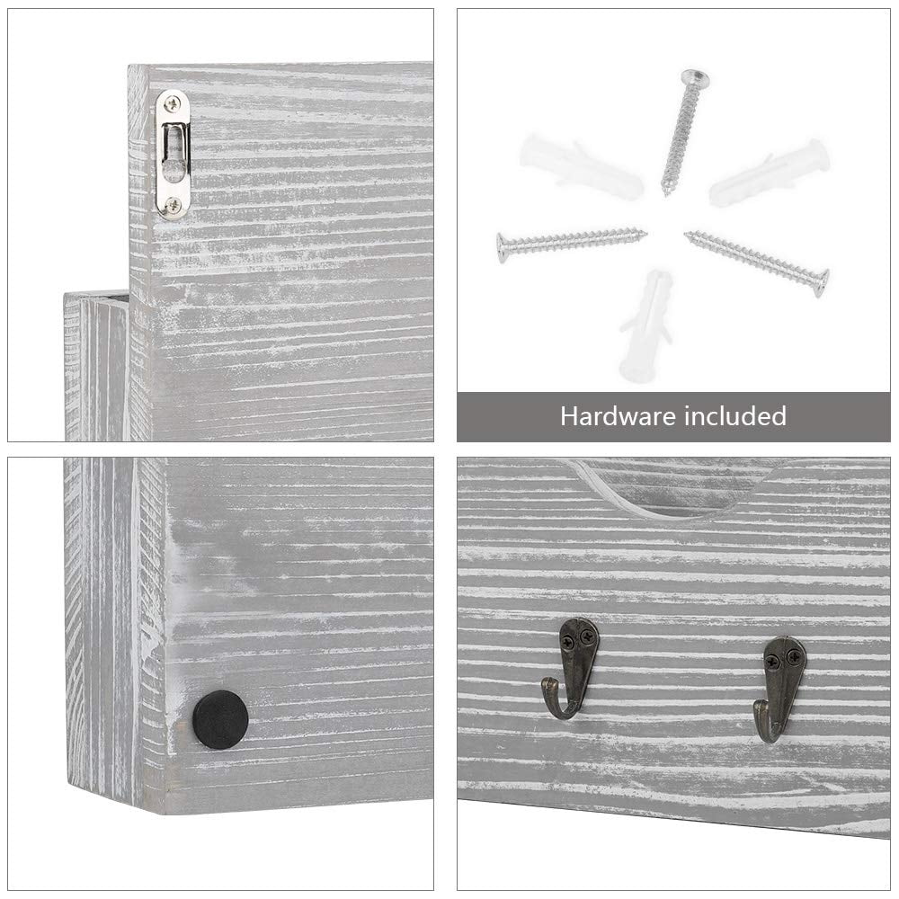 LIANTRAL Wall Mount Mail Holder Organizer with Key Hooks Rustic White