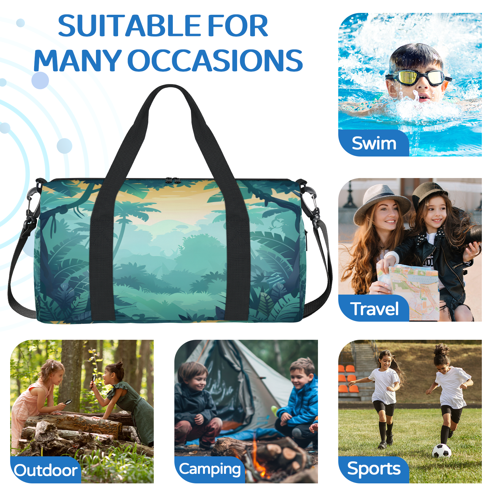 Herdesigns Green Forest Gym Bag for Women, Duffle Bag for Travel Sport, Tropical Tree Lightweight Waterproof Carry on Weekender Dance Yoga Workout Bags