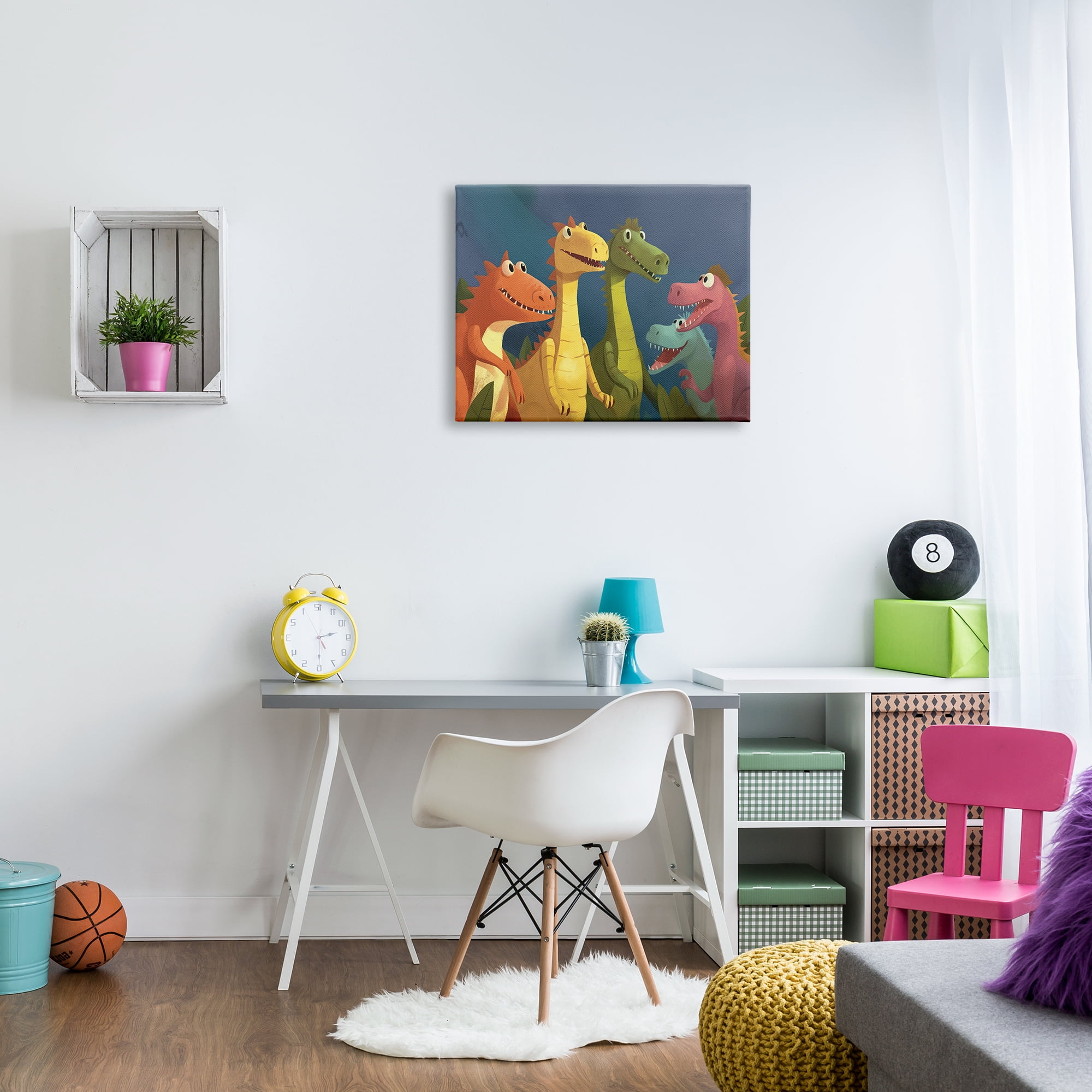 Stupell Industries Happy Dinosaur Friends Animals & Insects Painting Gallery Wrapped Canvas Print Wall Art, 30 x 24