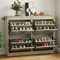 thumbnail image 2 of Uforic Farmhouse Wood Shoe Cabinet with 4 Flip Drawers, Freestanding Narrow Shoe Rack Organizer,Gray, 2 of 9