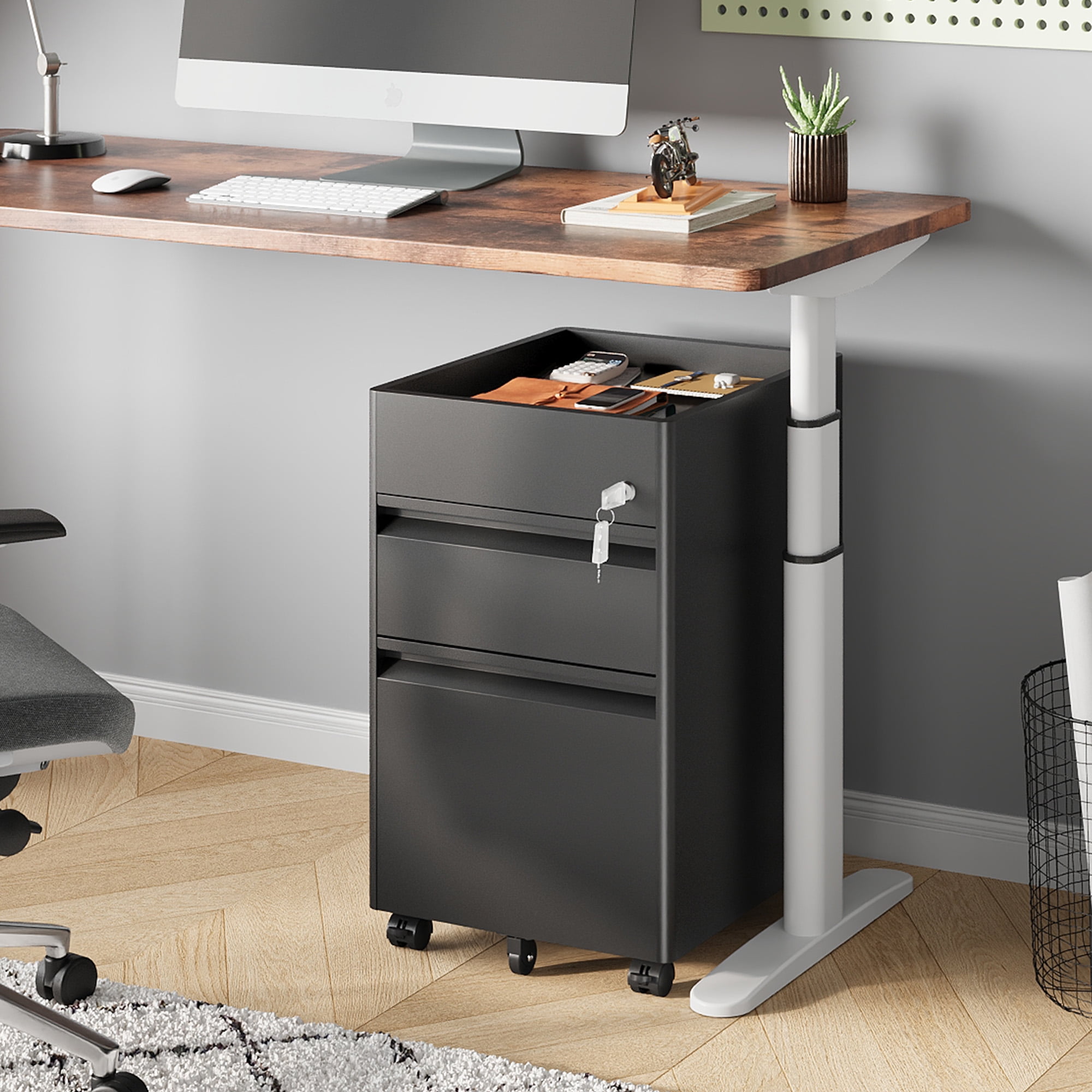 GALAXHERO 2 Drawer File Cabinet with Lock, Metal Storage Organizer with Fence, Mobile Filing Cabinets for Home Office, Fit Letter/A4/Legal Size Files, Black