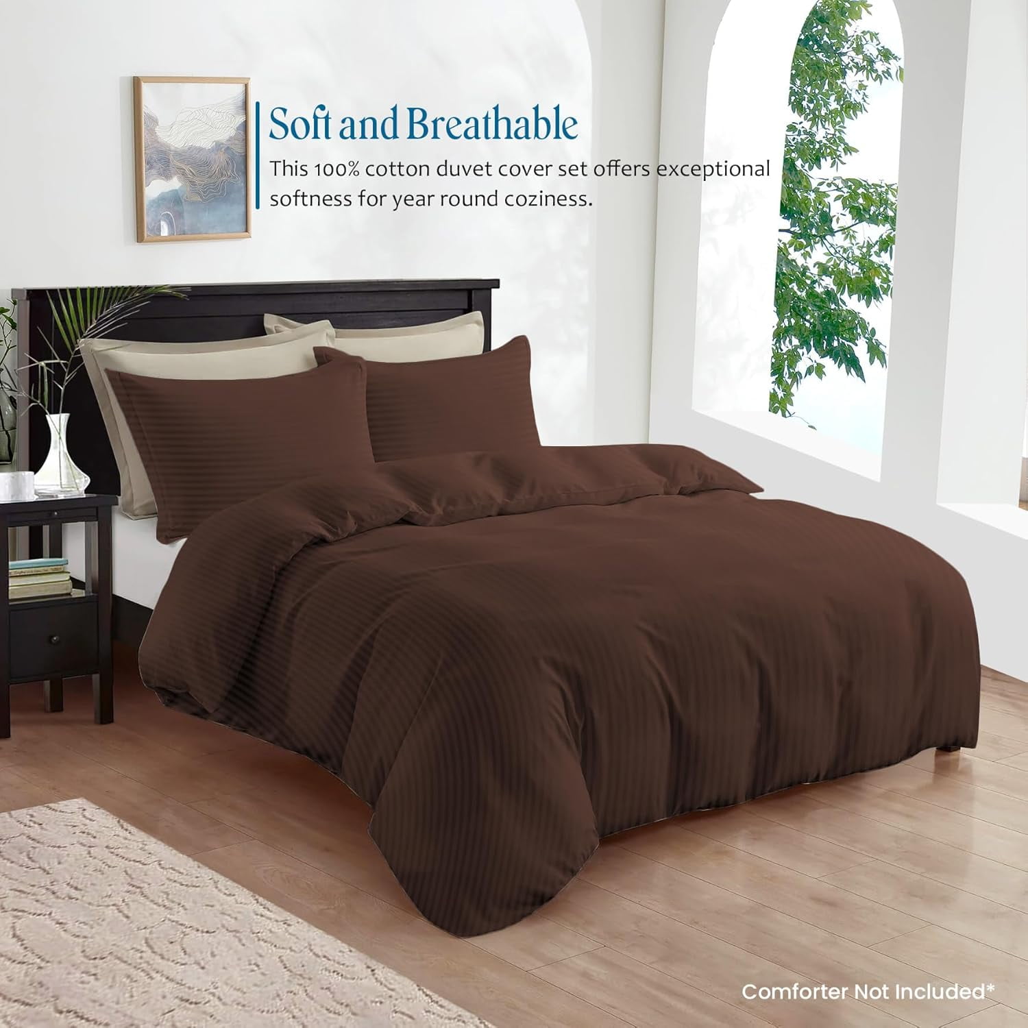 SRP Linen 500 Thread Count Chocolate Stripe 100% Egyptian Cotton Premium Duvet Cover, King