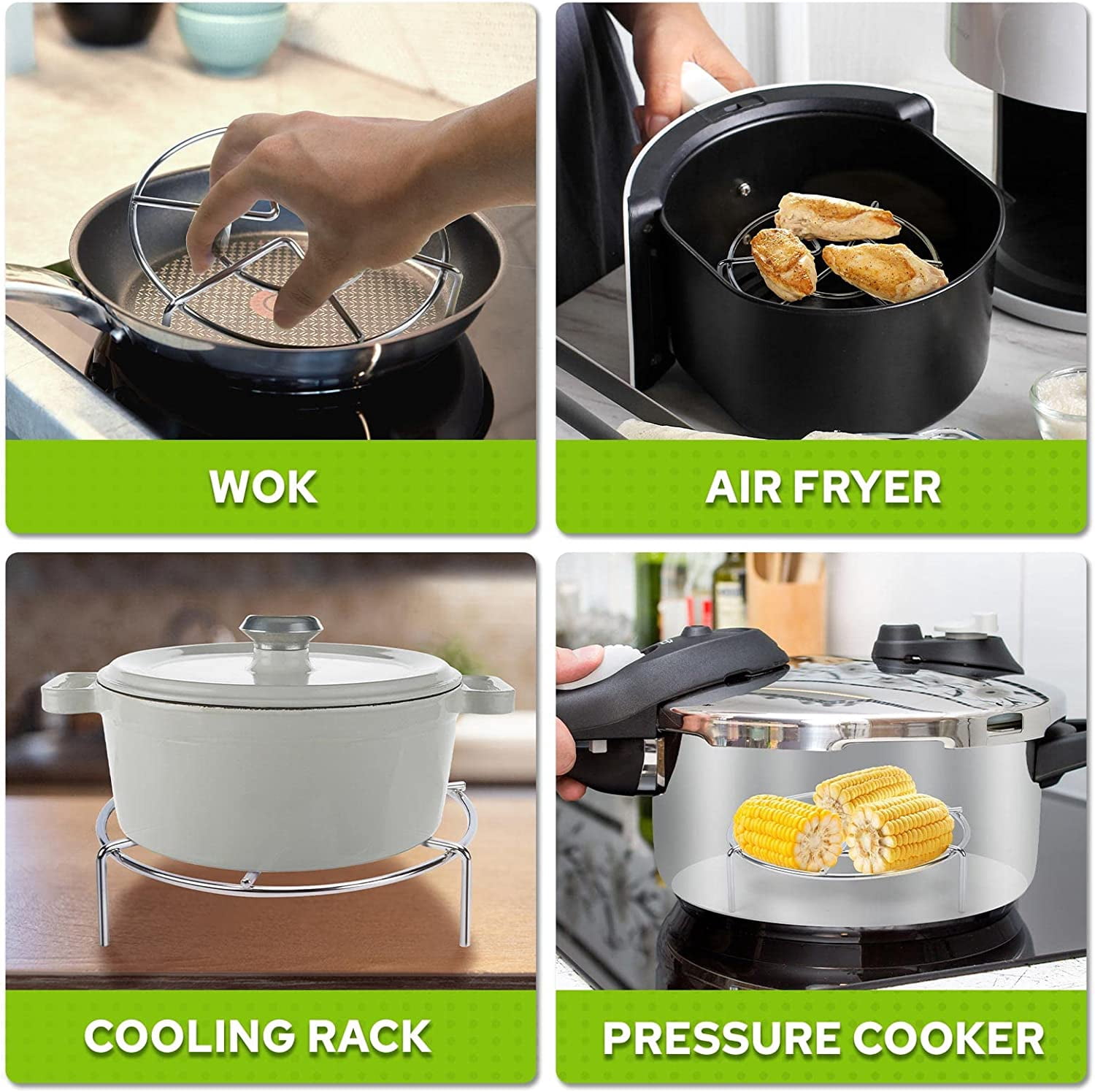 ABPETE Steam Rack, 2-4/5" and 2" Tall Trivet for Instant Pot 3 Qt and 6 Qt, Heavy Duty 18/8 Stainless Steel Steamer Rack Fit Pressure Cooker (6.3" Round - 2Pcs)