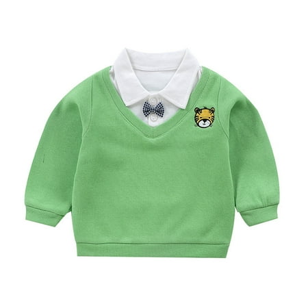 

Kids Children Toddler Infant Baby Boys Long Sleeve Gentleman Cute Cartoon Patchwork Bowknot Sweater Blouse Tops Outfits Clothes