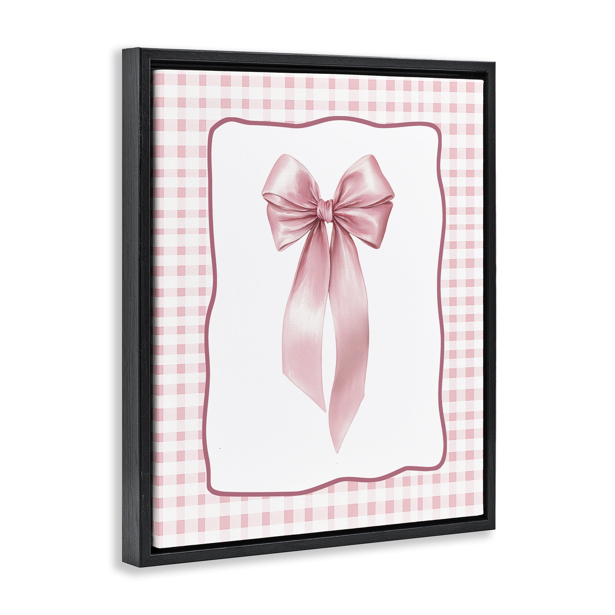 Stupell Industries Pink Gingham Ribbon Black Framed Floater Canvas Wall Art, design by Christine Simpson Art