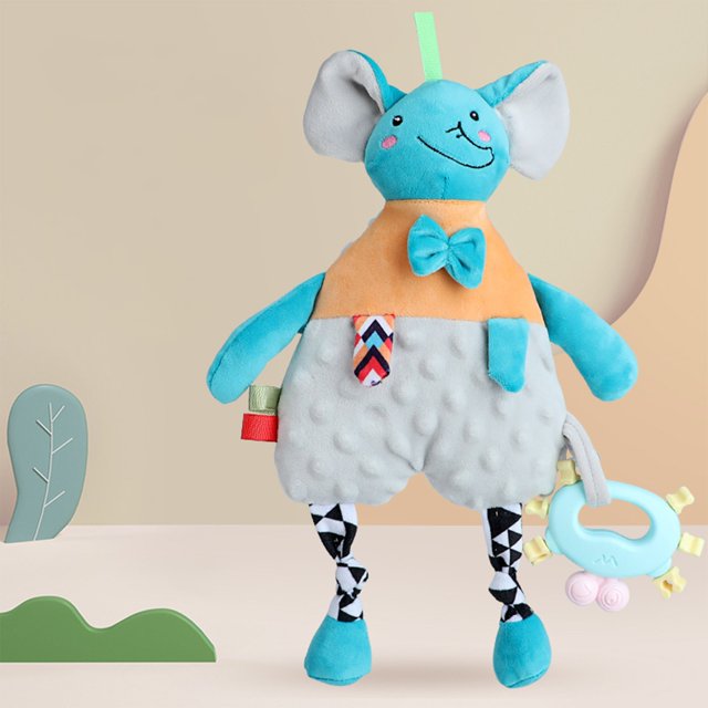 Juguete de dentición relajante para bebés con aro de silicona y papel arrugado | Muñeco de peluche suave para juego sensorial | Estilos: conejo, dinosaurio, león y ciervo