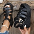 thumbnail image 6 of BRGZLK Women's Fashion Platform Sandals Solid Color Casual Comfort Peep-Toe Breathable Cut-Out Platform Chunky Heel High Heel Ankle Strap Sandals for Daily Black 7, 6 of 8