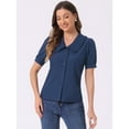 thumbnail image 3 of DARING DIVA Women's Peter Pan Collar Puff Short Sleeve Retro Blouse XS Dark Blue, 3 of 6