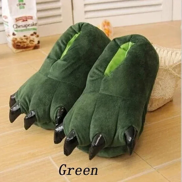 Pantuflas suaves y cálidas para hombres y mujeres, zapatos de algodón para el hogar, con diseño de pata de dinosaurio y monstruo, para la habitación de los padres e hijos, para invierno