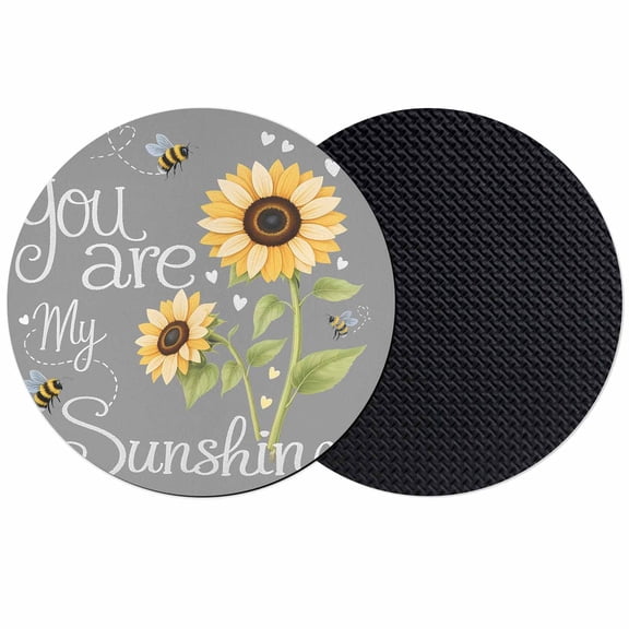 You Are My Sunshine Coasters Set of 2, Absorbent Coasters for Drinks, Yellow Sunflowers Cute Bees Heart Grey Coaster for Desk Coffee Table Protection, Home Decor House Warming Gifts 4"