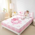 thumbnail image 4 of Feelyou Teens Ribbon Monogrammed Twin Sheet Sets, Pink Initial Letter G Twin Fitted Sheet, Cartoon Cute Plaid Flat Sheet, Ultra Soft Home Decor, 3-Piece, 4 of 7
