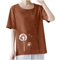 thumbnail image 2 of Lydiaunistar Women's Spring Tops Plus Size Casual Round-Neck Printed Short Sleeve Button-Up Blouse T-Shirt Polyester Lightweight for Summer Coffee, 2 of 6