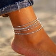 thumbnail image 2 of Tobilleras con cuentas y corazón, bonitas pulseras para el tobillo para mujer, tobilleras doradas y plateadas, cadena para el pie de playa para adolescentes, 5 unidades, tobilleras plateadas., 2 of 5