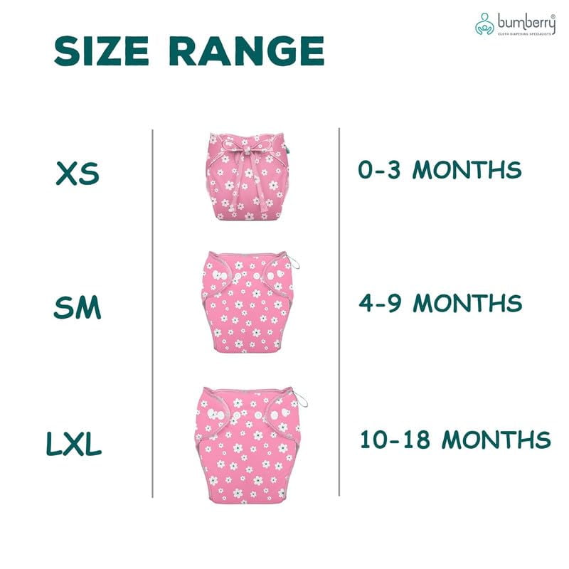 Bumberry New & Improved Smart Nappy For New Born Baby (SM |4-9 months) | Holds Upto 3 Pees With Extra Absorbtion & 100% Leak Protection All in One Cloth Diaper For Just Borns - 5 Pcs Pack