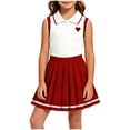 thumbnail image 2 of Amidoa Girls Summer Outfits 2 Piece Short Sleeve Cute Top and Pleated Skirt Kids Clothing Sets Red Size 2-3 Yeas, 2 of 7