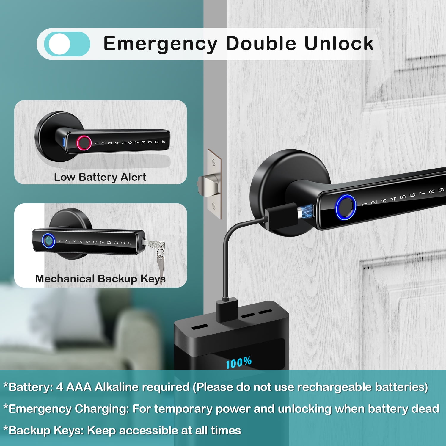 Smart Fingerprint Door Lock, Keyless Entry Front Door Knob,Biometric Door Knob, Code Knob Door Handle Lock with App, Digital Keypad Door Lock for Bedroom, Hotel, Apartment
