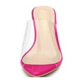 thumbnail image 2 of BLISSFUL STEP Women's Clear Point Toe High Block Heel Mules Slides Sandals Hot Pink 6.5, 2 of 8