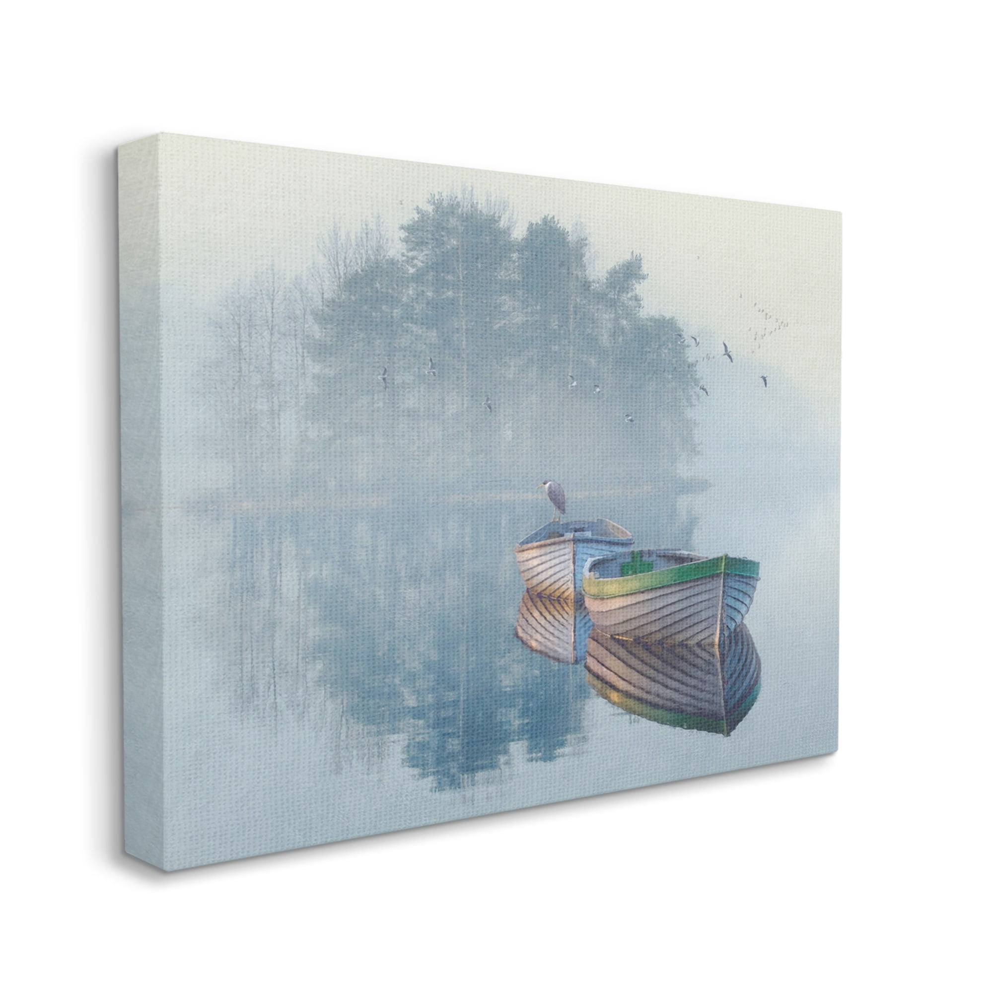 Stupell Foggy Boat Lake Reflection Landscape Painting Gallery Wrapped Canvas Print Wall Art