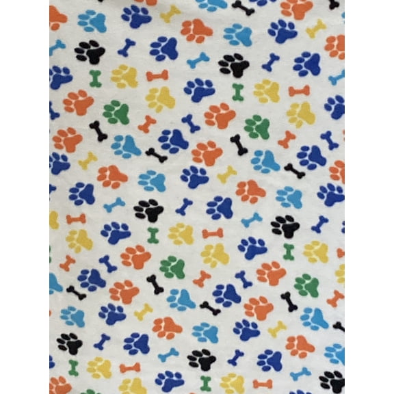 Lilly Craft Multi Color DOG Paw Prints on White Fleece Anti-Pill FABRIC 58-60" Wide and Sold by the Yard