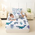thumbnail image 4 of jejeloiu Watercolor Ocean Life Twin Sheets,Turtle Whale Print Bedding For Boys,Multicolor,3pcs,1 Fitted Sheet and 1 Pillowcase, 4 of 6