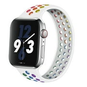 YuiYuKa Silicone Solo Loop Strap Compatible with Apple Watch Ultra Bands 45mm 41mm 44mm 40mm 42mm 38mm Women Men Breathable Elastic Sport Wristbands for iWatch Series 8 7 6 5 4 3- pride white