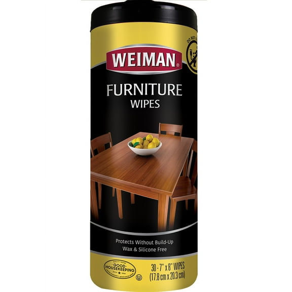 Weiman Furniture Cleaning Wipes, Household, Wood, Disposable, 30 count
