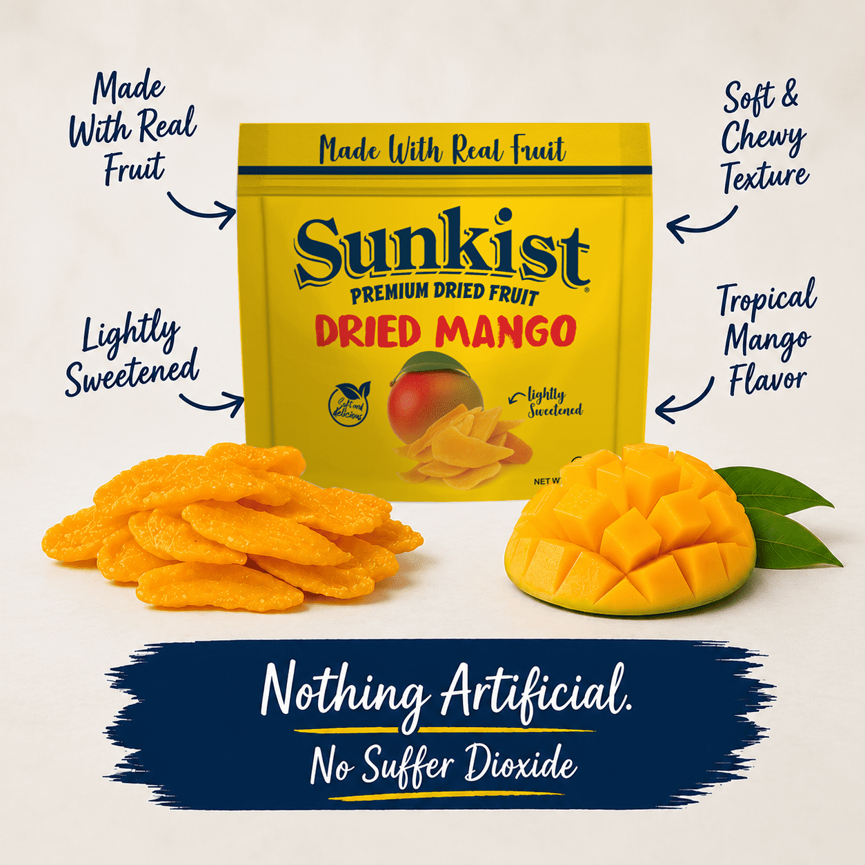 Sunkist Premium Lightly Sweetened Dried Mango, 12 oz Bag