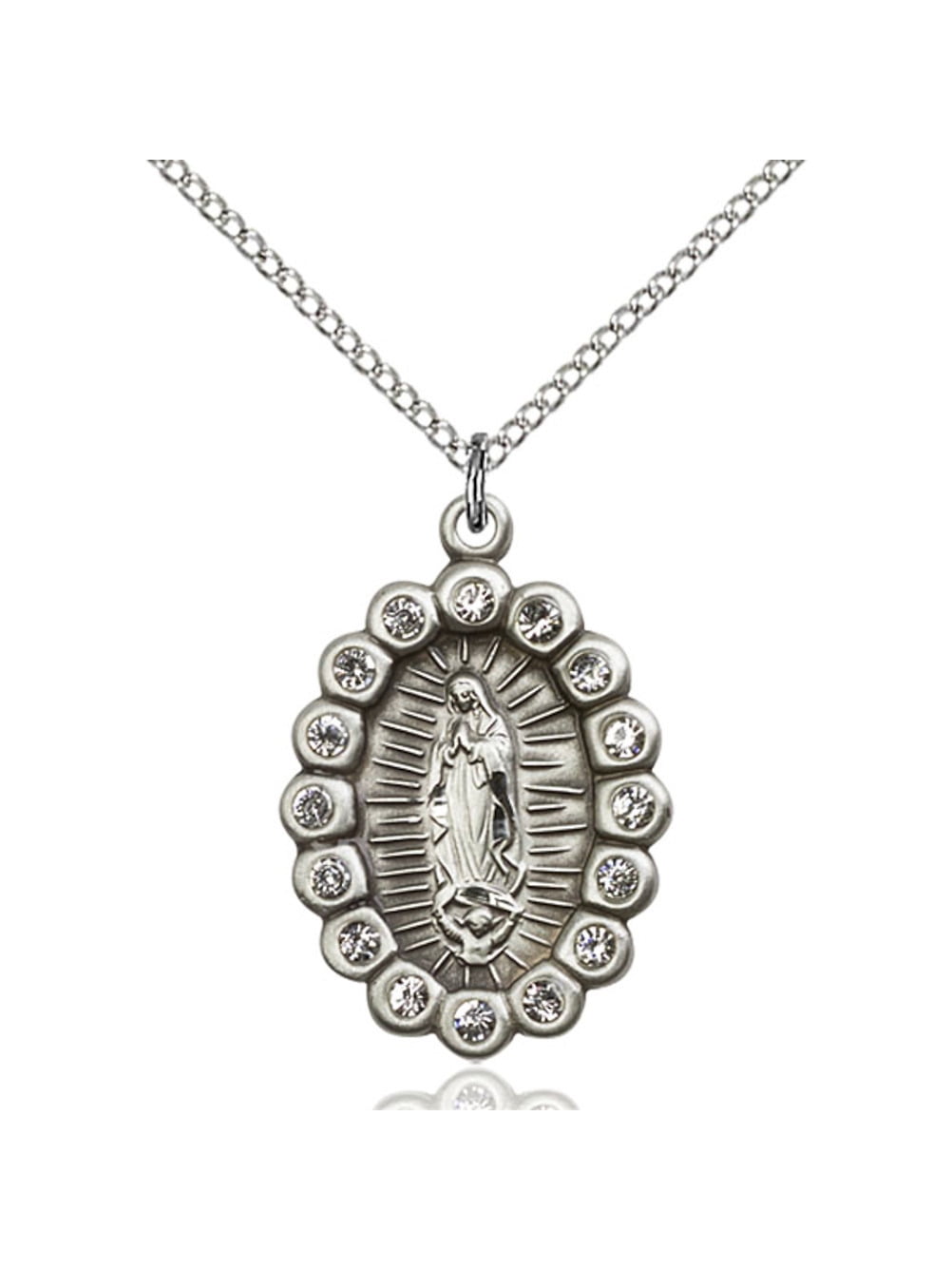 Sterling Silver Our Lady of Guadalupe Pendant 1 x 5/8 inches with Sterling  Silver Lite Curb Chain