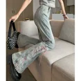 thumbnail image 2 of Pantalones vaqueros de vendaje para mujer, ropa de calle de cintura alta, pantalones acampanados Y2k, pierna ancha, cremallera, Mosca, hasta el tobillo, estilo Preppy, 2 of 5