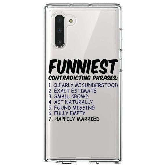 DistinctInk Clear Shockproof Hybrid Case for Samsung Galaxy Note 10 (6.3" Screen) - TPU Bumper Acrylic Back Tempered Glass Screen Protector - Funniest Contradicting Phrases - Married