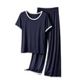 thumbnail image 3 of Lumistal Pajama for Women Sets Summer Crew Neck Short Sleeve Long Pants Pjs Lounge Set Casual Matching Sets Comfy Soft Pjs Set Lounge Sets for Women XL, 3 of 3