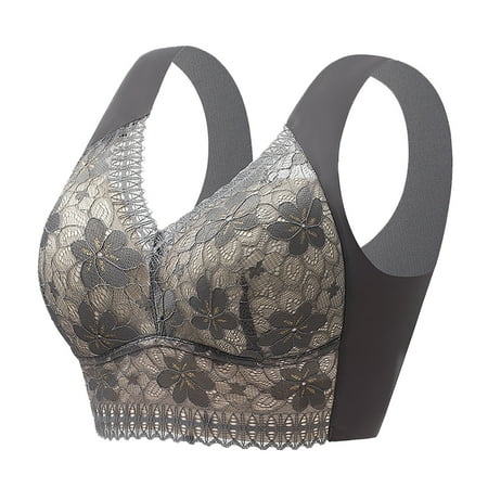 Strappy Bra Women Full-Coverage Bra Feature V-Neck Demi & Balconette Bra Style W-1677 Front Closure Closure Large Sports Bras Gray 3XL