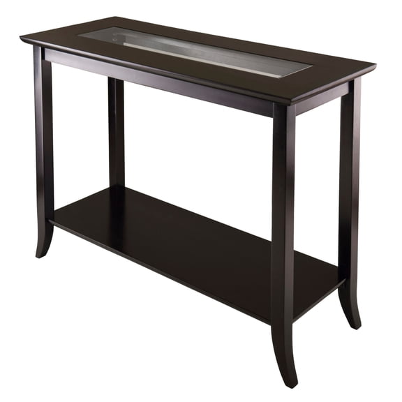 Winsome Genoa 29.92" x 40" x 16.34" Wood Console Table With Glass and Shelf Dark Brown 92450