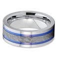 thumbnail image 2 of 8mm Polished Silver Tungsten Carbide Wedding Band Dual Blue Groove Hammered Center Pipe Cut 10, 2 of 3