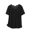thumbnail image 3 of Women's Solid Thin Crew Neck Short Sleeve Sleep T-Shirt, Soft Elastic Basic Layering Blouse, Casual All Season Daily Indoor Home Loungewear | TruHer,Black L, 3 of 6
