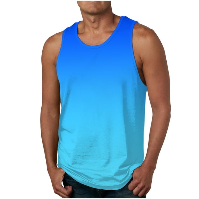 Mens Camisetas Algodón Gradiente Color Impreso sin Mangas Cuello Redondo Tanque, Chaleco Casual para Al Aire Libre Y Verano