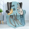 thumbnail image 4 of Saying Soft Flannel Fleece Throw Blanket, Everything Will Be Okey Text Cartoon Hand Making a OK Gesture, Cozy Plush for Indoor and Outdoor Use, 50" x 70", Pale Blue Pale Orange, by Ambesonne, 4 of 5