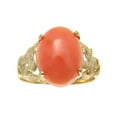 thumbnail image 1 of Genuine natural pink coral ring Hawaiian plumeria flower solid 14k yellow gold size 12, 1 of 5