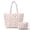Beige-Bird Floral Pink Ribbon, variant on DISNIMO Bird Floral Print Quilted Tote Bag Set for Women Pink Ribbon Print Quilted Tote Bag with Matching Makeup Bag Lightweight Shoulder Purse for Breast Cancer Awareness