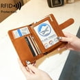 thumbnail image 3 of Cartera corta de cuero suave a juego con estilo RFID, con cepillo antirrobo, a la moda, multifuncional, para pasaporte de viaje, 3 of 5