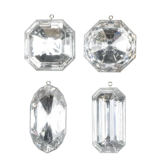 4-5" Silver Jewel Glitter Orn Asst 4/Bag