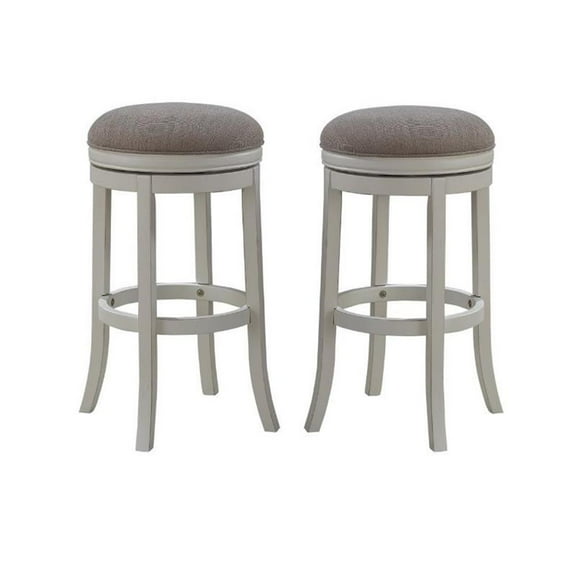 Home Square 2 Piece Backless Wood Bar Stool Set in Distressed Antique White