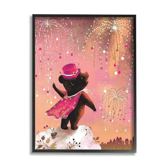 Stupell Industries Whimsical Bear with Fireworks Animals & Insects Painting Black Framed Art Print Wall Art, 11 x 14