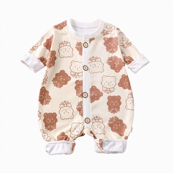 CAUYDY 3-6M 9-12M 18-24M Boys Sleepers for Newborn Baby Clothes Preemie Long Sleeve Romper Fall Winter Infant Boy Soft Pajamas Toddler Bodysuit Brown for Sizes 3-6 Months