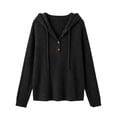 thumbnail image 5 of Knitted Tops for Women Zaewscy Knitted V-neck Long-sleeve Pullover Hoodie With Drawstring And Buttons Casual Style Black L, 5 of 8