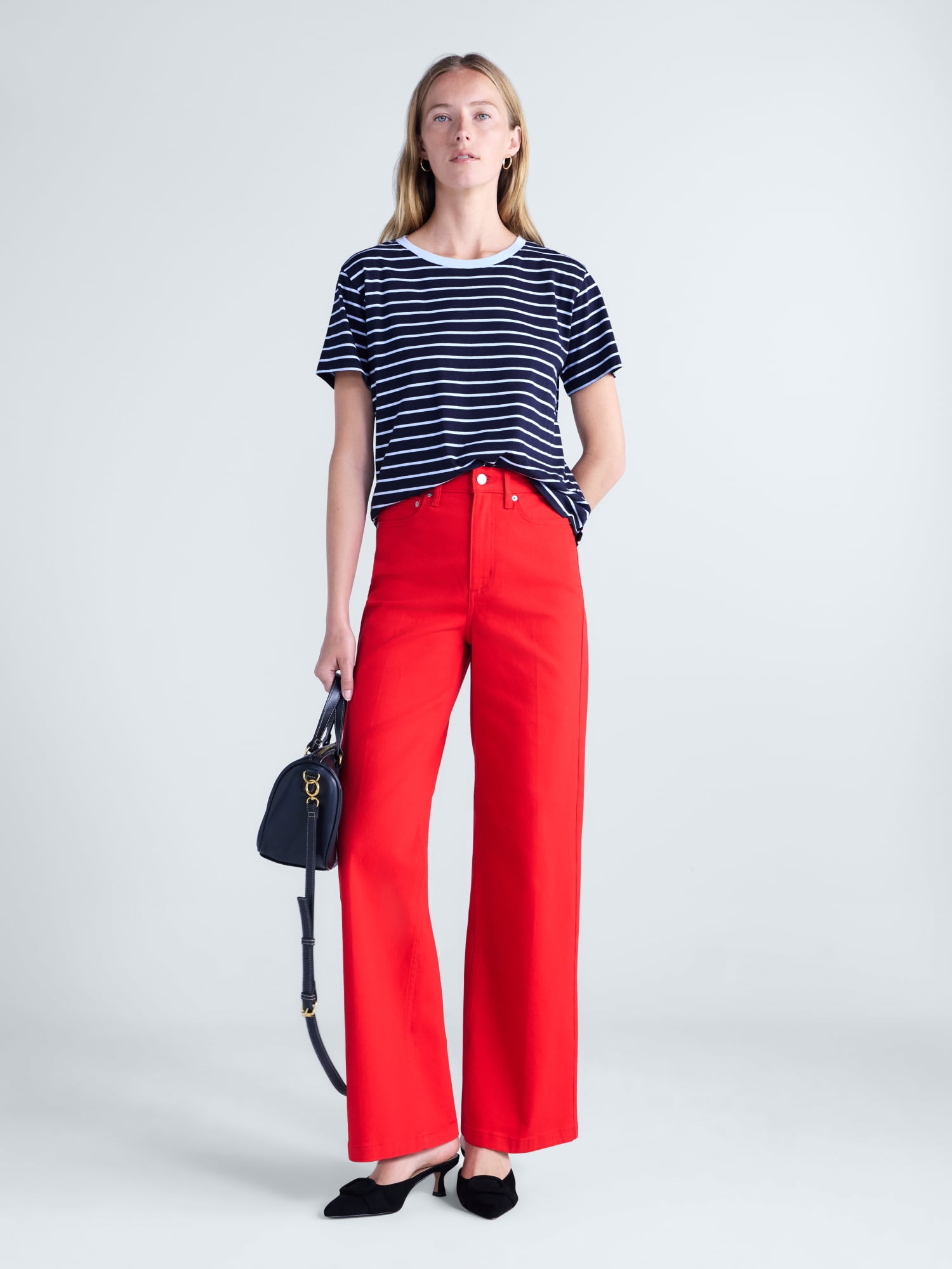 Free Assembly Women's and Women’s Plus Crease Wide Leg Trouser Jeans, 32" Inseam, Sizes 0-20