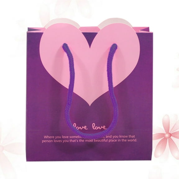 Sweet Heart Shape Paper Gift Bags with Handles Storage Bag for Shopping Birthday Party 22x17x10cm (Purple/Random Handle Color)
