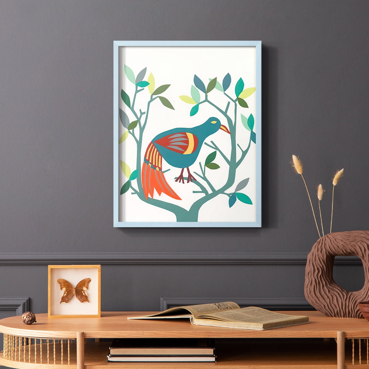 Whitty Bird II Framed Print in Blue Solid Wood 8 x 10 Framed Print