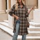 thumbnail image 5 of Camisa Chaqueta de otoño para mujer, abrigo informal con botones de manga larga, ajuste holgado, cuello en V, traje diario Kuymtek Marrón T S para Mujer, 5 of 6
